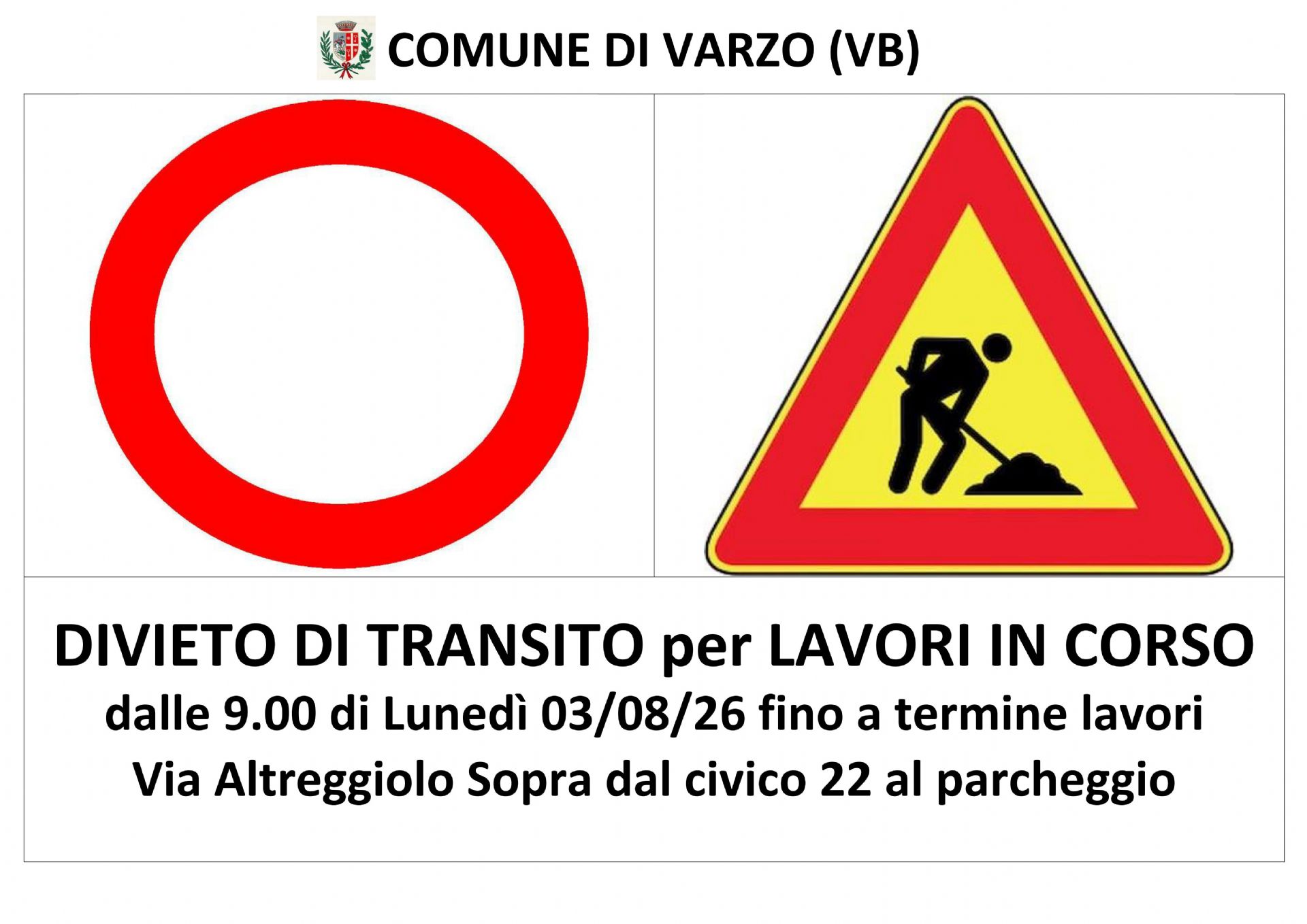 Divieto di transito per lavori in corso